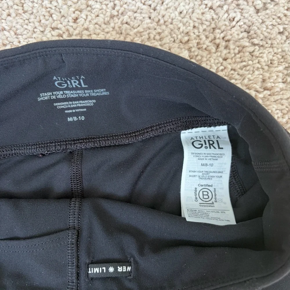 Athleta Girls Black Bike Shorts and Athleta lavender Top size 8-10